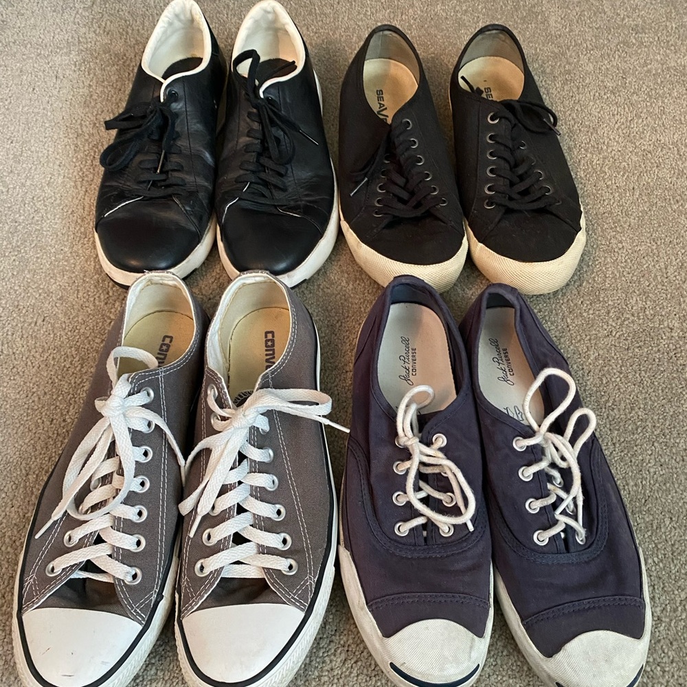 4 Pair of sneakers.  All  Around size 8.5. Cole Haan, Converse, Jack Purcell